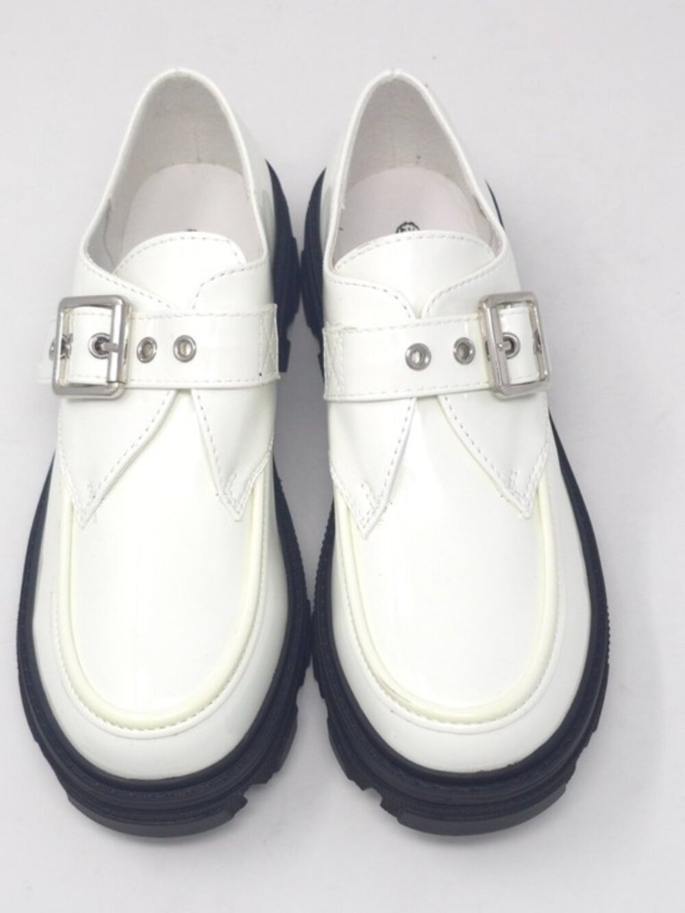 White Chunky Platform Loafers Buckle Strap Lug Sole Slip On Casual Trendy - Picture 9 of 9